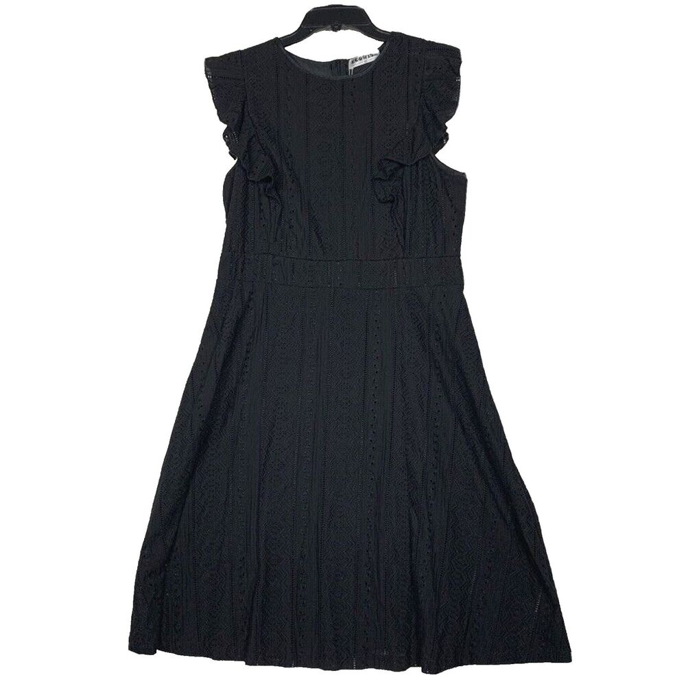 Ecowish Dress Womens XL Black Sleeveless Cap Eyelet Ruffle Shift Lined NWT